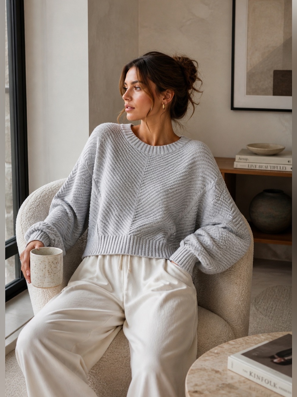 BP. Plaited Drop Shoulder Cropped Sweater Gray XXS